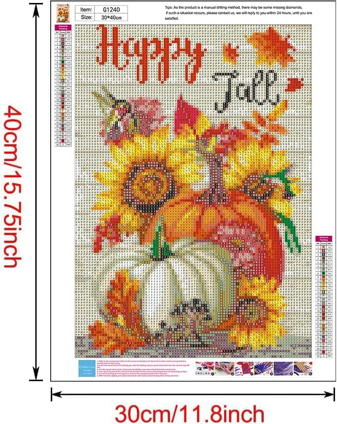 Apcufir Fall Diamond Painting Kits for Adults Beginners Round Full Drill 5D DIY Pumpkin Diamond Art Kits Sunflowers Picture Art for Home Wall Decor 12x16inch