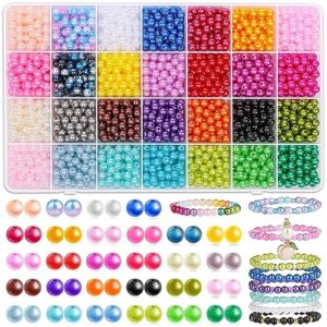 2240pcs pearl beads for jewelry making 28 colors, colored pearl beads for bracelets making, 6mm shiny beads small round pearl bracelet beads for crafts, jewelry making and for bracelets making