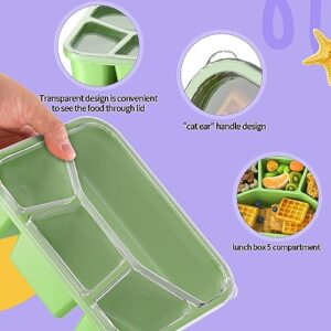 RGNEIN Bento Lunch Box and Snack Containers - 4 Compartments, Durable and Safe Lunch Containers for Adults Kids with Transparent Lid, Microwave Safe, BPA free - Set of 4 (PP (Green/Blue/Pink/Beige))