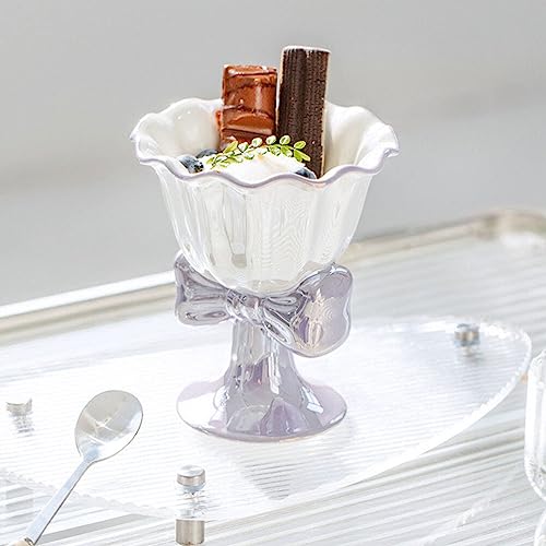 Hemoton Decorative Tray Ceramic Dessert Bowl Cup Footed Ice Cream Bowl Sundae Cups Dish Parfait Cup for Sundaes Parfaits Ice Cream Fruit Snack Cocktail Purple