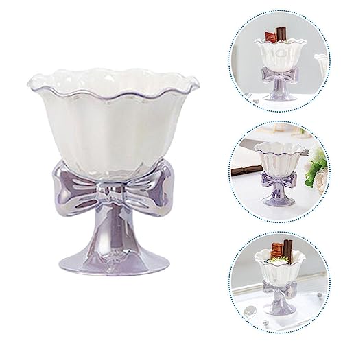 Hemoton Decorative Tray Ceramic Dessert Bowl Cup Footed Ice Cream Bowl Sundae Cups Dish Parfait Cup for Sundaes Parfaits Ice Cream Fruit Snack Cocktail Purple