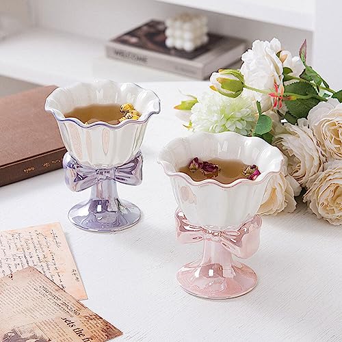 Hemoton Decorative Tray Ceramic Dessert Bowl Cup Footed Ice Cream Bowl Sundae Cups Dish Parfait Cup for Sundaes Parfaits Ice Cream Fruit Snack Cocktail Purple