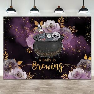 wollmix halloween a baby is brewing baby shower decorations backdrop witch drink up magic kids purple floral gold dots photography background party supplies banner photo studio booth props 7x5ft
