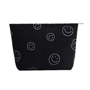 Cosmetic Bags for Women - Corduroy Cosmetic Bag Aesthetic Women Handbags Purses Smile Dots Makeup Organizer Storage Makeup Bag Girls Case Bags (Black)