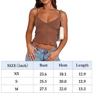 REORIA Women's Summer Sexy V Neck Sleeveless Adjustable Spaghetti Strap Sheer Mesh See Through Going Out Trendy Cami Camisole Y2k Crop Tops Sky Blue X-Small