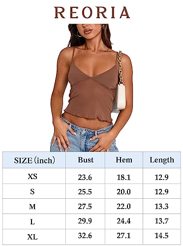 REORIA Women's Summer Sexy V Neck Sleeveless Adjustable Spaghetti Strap Sheer Mesh See Through Going Out Trendy Cami Camisole Y2k Crop Tops Sky Blue X-Small