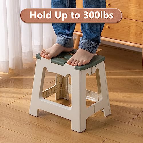 M Crumt 13'' Folding Step Stool for Adults and Kids Hold Up to 300 LB Non-Slip Folding Stools with Portable Handle Compact Collapsible Lightweight Foldable Step Stools for Kitchen, Bathroom(Khaki)
