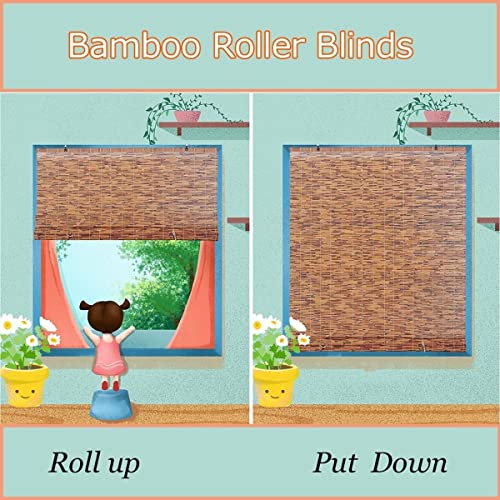 Bamboo Blinds Blackout for Patio, Sunshade Roller Roll Up Shade, Outdoor Bamboo Curtains Shade, Retro Reed Bamboo Shade for Windows Decoration, Pergola, Gazebo, Easy to Install (Color : Light Brown,