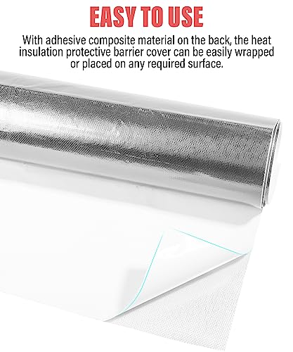 YAKEFLY 12“x24” Aluminized Heat Shield Mat,Aluminized Heat Shield Adhesive Backed Heat Barrier Insulation Wrap,Adhesive Backed Aluminized Fiberglass Heat Shielding Mat for Car (Silver)