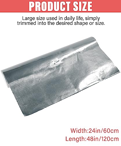 YAKEFLY 12“x24” Aluminized Heat Shield Mat,Aluminized Heat Shield Adhesive Backed Heat Barrier Insulation Wrap,Adhesive Backed Aluminized Fiberglass Heat Shielding Mat for Car (Silver)