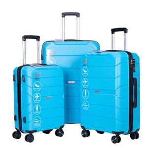 travelhouse luggage sets, lightweigh hardside suitcases with double spinner wheels,tsa lock, 3 piece set 20"/24"/28" (blue-31)