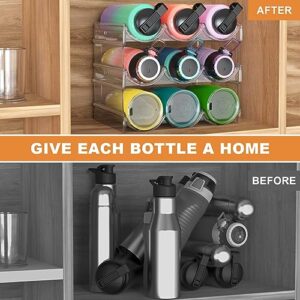 Plastic Water Bottle Organizer and Wine Rack Storage Holder,3 Tier 9 Containers Stackable Free-Standing Bottle Storage Rack for Kitchen Countertops, Table Top, Pantry, Bars, Cabinets, Fridge - Clear