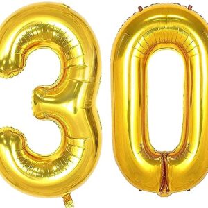 32 Inch Gold 30 Number Balloons for 30th Birthday Party Decorations,Jumbo Foil Helium Balloons for 30 Party Decoration