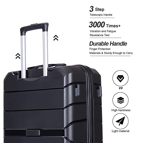 Travelhouse Luggage Sets, Lightweigh Hardside Suitcases with Double Spinner Wheels,TSA Lock, 3 Piece Set 20"/24"/28" (Black-31)