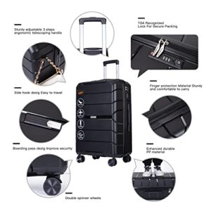 Travelhouse Luggage Sets, Lightweigh Hardside Suitcases with Double Spinner Wheels,TSA Lock, 3 Piece Set 20"/24"/28" (Black-31)
