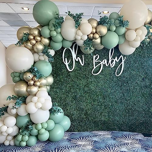 Sage Green Balloon Garland Arch Kit 139PCS Avocado Green Sand White Metallic Gold Neutral Latex Balloons for Baby Shower Bridal Shower Birthday Party Decorations