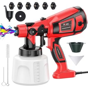 pokk paint sprayer, 700w hvlp high power electric spray paint gun，6 copper nozzles & 3 spray patterns, paint sprayers for home interior and exterior, furniture, cabinets, fence, doors, walls, fj1828