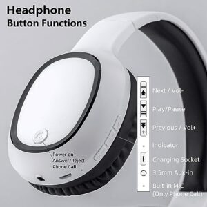 BAOBER Bluetooth Over-Ear Headphone for Cellphone, Wireless Headphone with USB Bluetooth Transmitter for TV,PC,3.5mm Audio Device, Lightweight Folable Headset with Deep Bass, Stereo Sound(White)