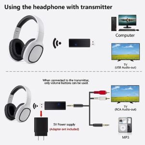 BAOBER Bluetooth Over-Ear Headphone for Cellphone, Wireless Headphone with USB Bluetooth Transmitter for TV,PC,3.5mm Audio Device, Lightweight Folable Headset with Deep Bass, Stereo Sound(White)