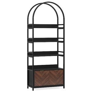 LITTLE TREE 75.9 Inch Arched Bookshelf Etagere Bookcase with Cabinet Door for Living Room