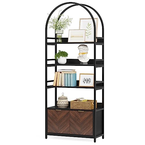 LITTLE TREE 75.9 Inch Arched Bookshelf Etagere Bookcase with Cabinet Door for Living Room