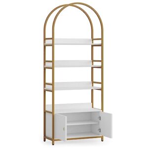 LITTLE TREE 75.9 Inch Arched Bookshelf Etagere Bookcase with Cabinet Door for Living Room