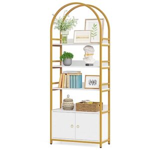 little tree 75.9 inch arched bookshelf etagere bookcase with cabinet door for living room