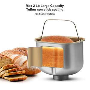 Automatic Bread Machine 3D Automatic Turning Breadmaker Professional Non-stick Family Bread Maker with Smart Fruit Nuts Dispenser, 17 Progammes, 15 Hours Timing