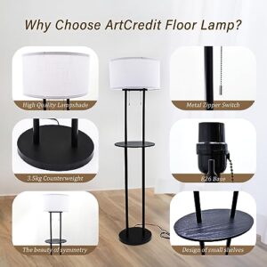 ArtCredit Modern LED Floor Lamp for Living Room, Bedroom and Home Office - 16 lb Weight Black Tall Standing Lamp with White Fabric Shade - Includes 2 LED Edison Bulbs - E26 Base - Simple Sleek Design