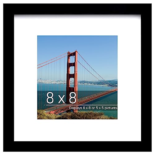 PEALSN 8x8 Picture Frame, Display Pictures 5 x 5 with Mat or 8 x 8 Without Mat for Wall Mounting Display, Photo Frames, Black.