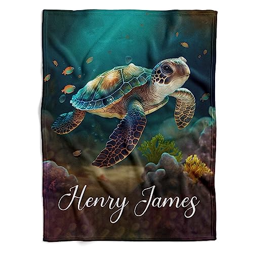 Jump Up Personalized Turtle Baby Blanket,Turtle Blankets,Sea Turtle Baby Blanket,Turtle Throw Blanket,Fleece Turtle Blanket,Ocean Turtle Plush Blanket,Turtle Security Blanket,Baby Blanket for Boys