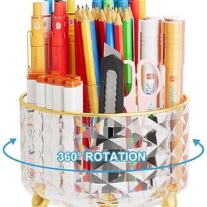 spxkd Desk Pencil Pen Holder 360 Degree Rotation 6 Slots Pencil Pen Cup Desk Organizer MultiFunctional Pen Pencil Marker Art Supply Organizer for Desk for Home Office Classroom & Art Studio