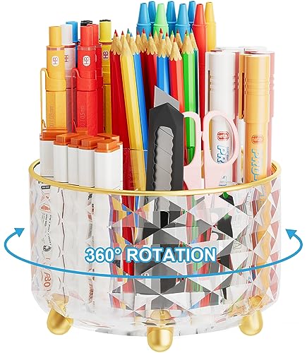 spxkd Desk Pencil Pen Holder 360 Degree Rotation 6 Slots Pencil Pen Cup Desk Organizer MultiFunctional Pen Pencil Marker Art Supply Organizer for Desk for Home Office Classroom & Art Studio