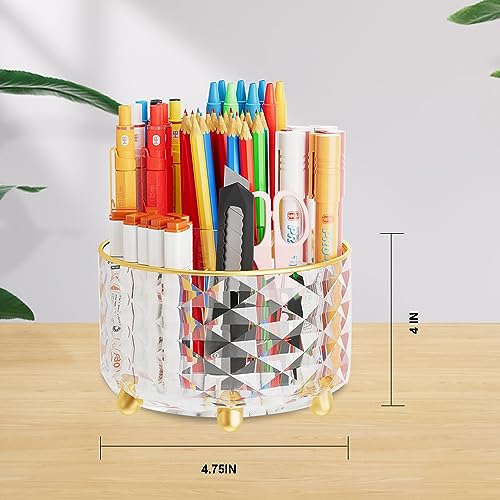 spxkd Desk Pencil Pen Holder 360 Degree Rotation 6 Slots Pencil Pen Cup Desk Organizer MultiFunctional Pen Pencil Marker Art Supply Organizer for Desk for Home Office Classroom & Art Studio