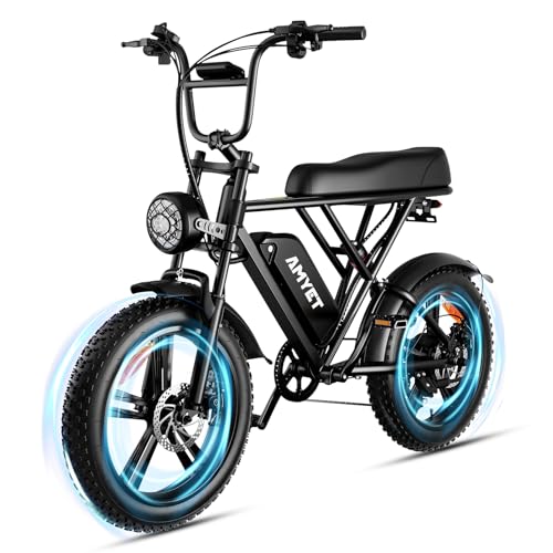 AMYET V9-G60 Electric Bike for Adults, 20" Fat Tire Electric Bike, 1000W/Peak 1500W Ebike with 48V20Ah Removable Battery, 30 MPH Shimano 7 Speed Gears, Dual Shock Absorber (Black)