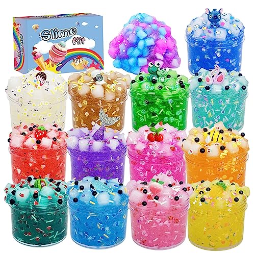 13 Pack Jelly Cube Crunchy Slime, Crystal Slime Kit Super Soft and Non-Sticky, Birthday Gift Slime Party Favors for Girls and Boys