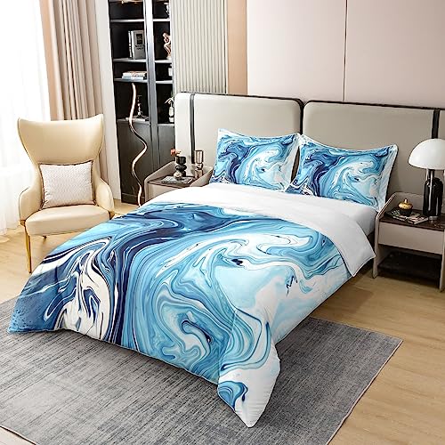Erosebridal 100% Cotton Abstract Marble Duvet Cover for Women Men,Blue Marble Bedding Set Twin Size,Vintage Marble Texture Comforter Cover,Abstract Fluid Ink Bed Sets with 1 Pillow Sham Ultra Cozy