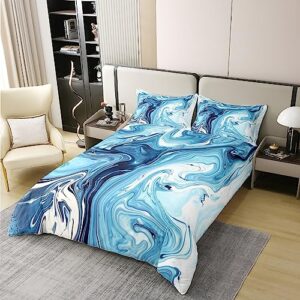 Erosebridal 100% Cotton Abstract Marble Duvet Cover for Women Men,Blue Marble Bedding Set Twin Size,Vintage Marble Texture Comforter Cover,Abstract Fluid Ink Bed Sets with 1 Pillow Sham Ultra Cozy