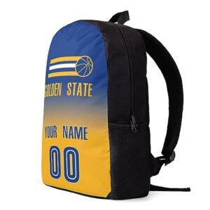 Golden State Custom Basketball Sport Backpack Personalized Backpack with Name/Number, Backpack for Men Women Basketball Bags for Teenagers