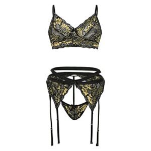 Qopobobo Sexy Lengerie for Women Naughty Garter Lingerie for Women,Lace Sexy,Sheer Matching High Waist Strappy Sleepwear Yellow