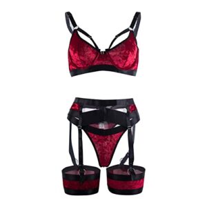 Qopobobo Sexy Lengerie for Women Naughty Garter Lingerie for Women,Sexy Lace,Sheer Matching High Waist Strappy Sleepwear Red