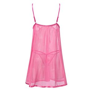 Qopobobo Sexy Lengerie for Women Naughty Lace V Neck Nightwear Satin Sleepwear Plus Size Mini Lace Chemise Teddy Sleepwear Hot Pink