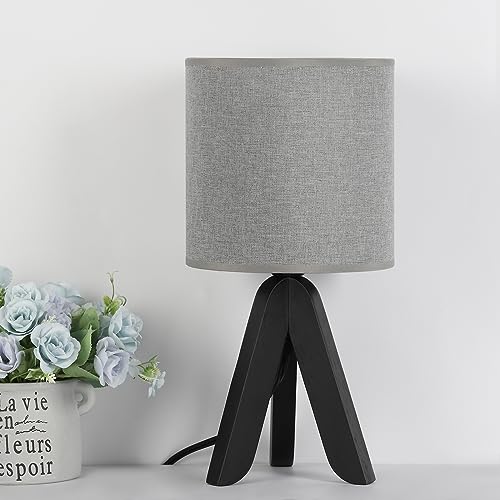 smusei Table Lamp Small Bedside Lamp for Nightstand Side Table Lamp with Grey Fabric Lampshade Modern Table Lamp for Home Office, Study Room, Bedroom, Living Room, Dorm (Grey & Black)