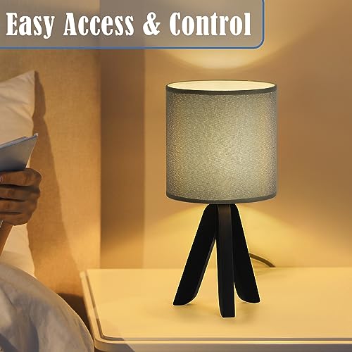 smusei Table Lamp Small Bedside Lamp for Nightstand Side Table Lamp with Grey Fabric Lampshade Modern Table Lamp for Home Office, Study Room, Bedroom, Living Room, Dorm (Grey & Black)