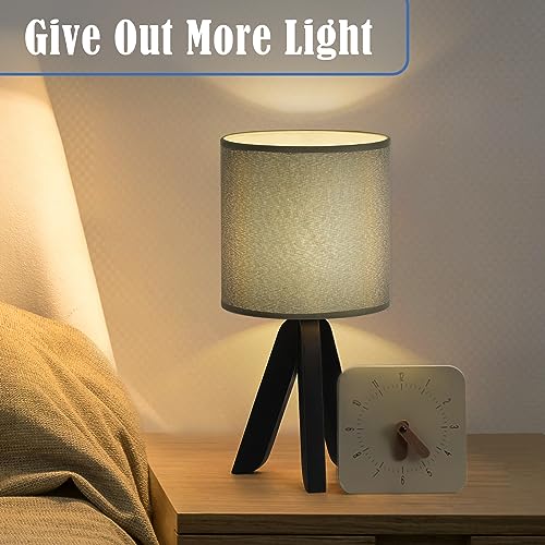 smusei Table Lamp Small Bedside Lamp for Nightstand Side Table Lamp with Grey Fabric Lampshade Modern Table Lamp for Home Office, Study Room, Bedroom, Living Room, Dorm (Grey & Black)