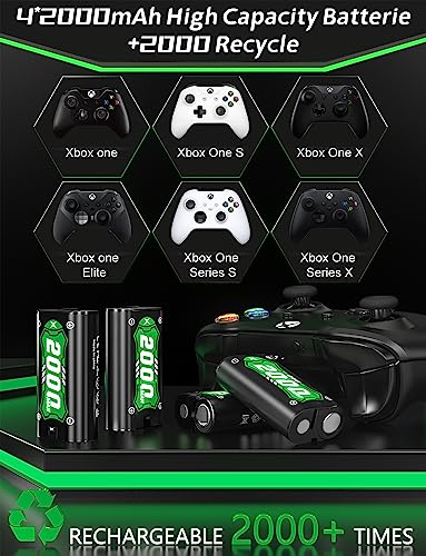Rechargeable Battery Pack for Xbox One Controller, 4 x 2000mAh Xbox One Rechargeable Battery Pack Charger, Compatible with Xbox One/S/X/Elite/Series X|S Controllers