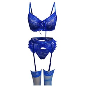 Qopobobo Sexy Lengerie for Women Naughty Garter Lingerie for Women,Sexy Lace Strappy,Sheer Matching High Waist Sleepwear Blue