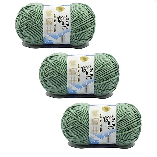 VASANA 3Roll Green Milk Knitting Cotton Yarn Smooth Soft DIY Hand Knitting Craft Crochet Thread for Shawl Sweaters Hats Scarves(98Yard/Roll）