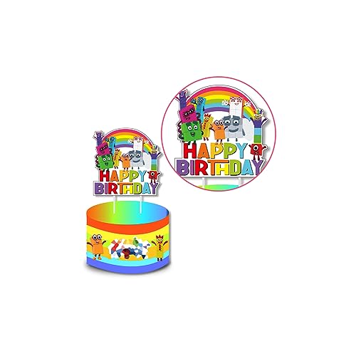 107 Pcs Number Blocks Birthday Party Supplies - Number Birthday Decorations Include Banner, Latex Balloons, Cake Topper, Cupcake Toppers, Backdrop, Stickers, Digital Themed Block Party Gift Sets