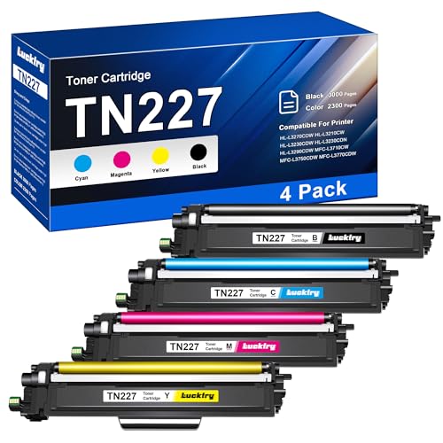 TN227 TN227BK TN-227 Toner Compatible Toner Cartridge Replacement for Brother TN227 TN223 TN223BK for HL-L3270CDW MFC-L3750CDW MFC-L3710CW MFC-L3770CDW HL-L3210CW HL-L3290CDW（4 Pack）